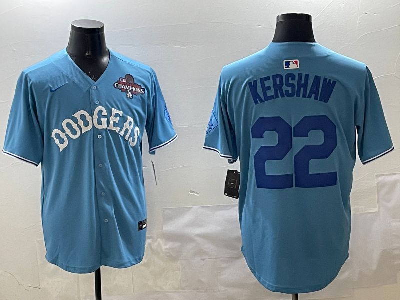 Men Los Angeles Dodgers #22 Kershaw Light Blue Joint Name 2025 Nike MLB Jersey style 16->los angeles dodgers->MLB Jersey